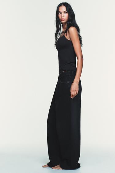 TRF MID-WAIST FOLDED WAIST JEANS - Black by Zara