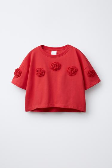 Zara CROCHET FLOWERS TOP - Red - Image 0