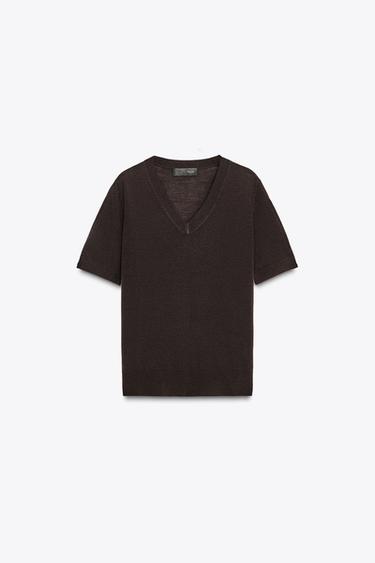 100% WOOL SHORT SLEEVE TOP - Dark brown by Zara - Image 4