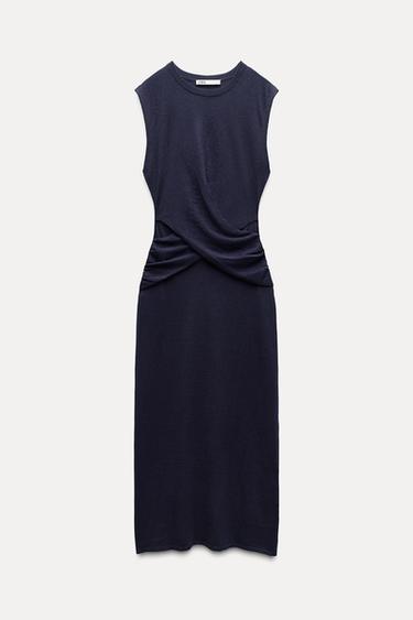 Zara WRAP FRONT KNIT DRESS - Navy blue