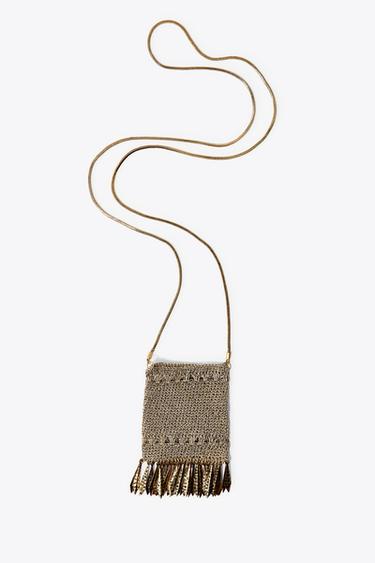 Zara METALLIC MESH FRINGE MINI BAG - Gold / Silver