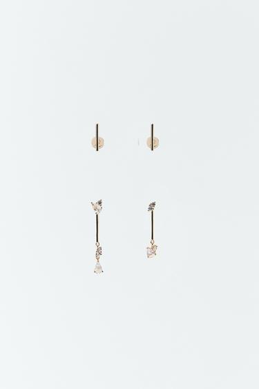 Zara PACK OF MINIMALIST SPARKLY EARRINGS - Golden