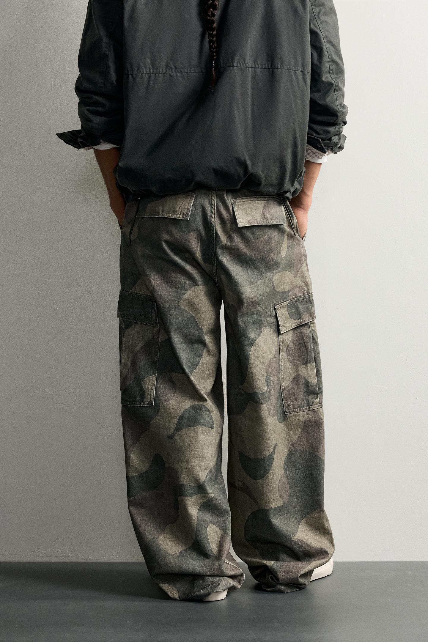 Мужские брюки Zara Printed Cargo Balloon Fit, цвет: Хаки — фото 3