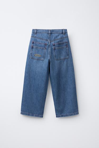 EMBROIDERED BAGGY JEANS - Mid-blue by Zara - Image 1