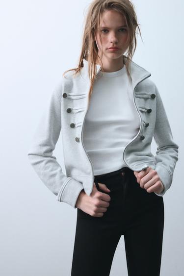 Zara BUTTON ZIP SWEATSHIRT - Gray marl