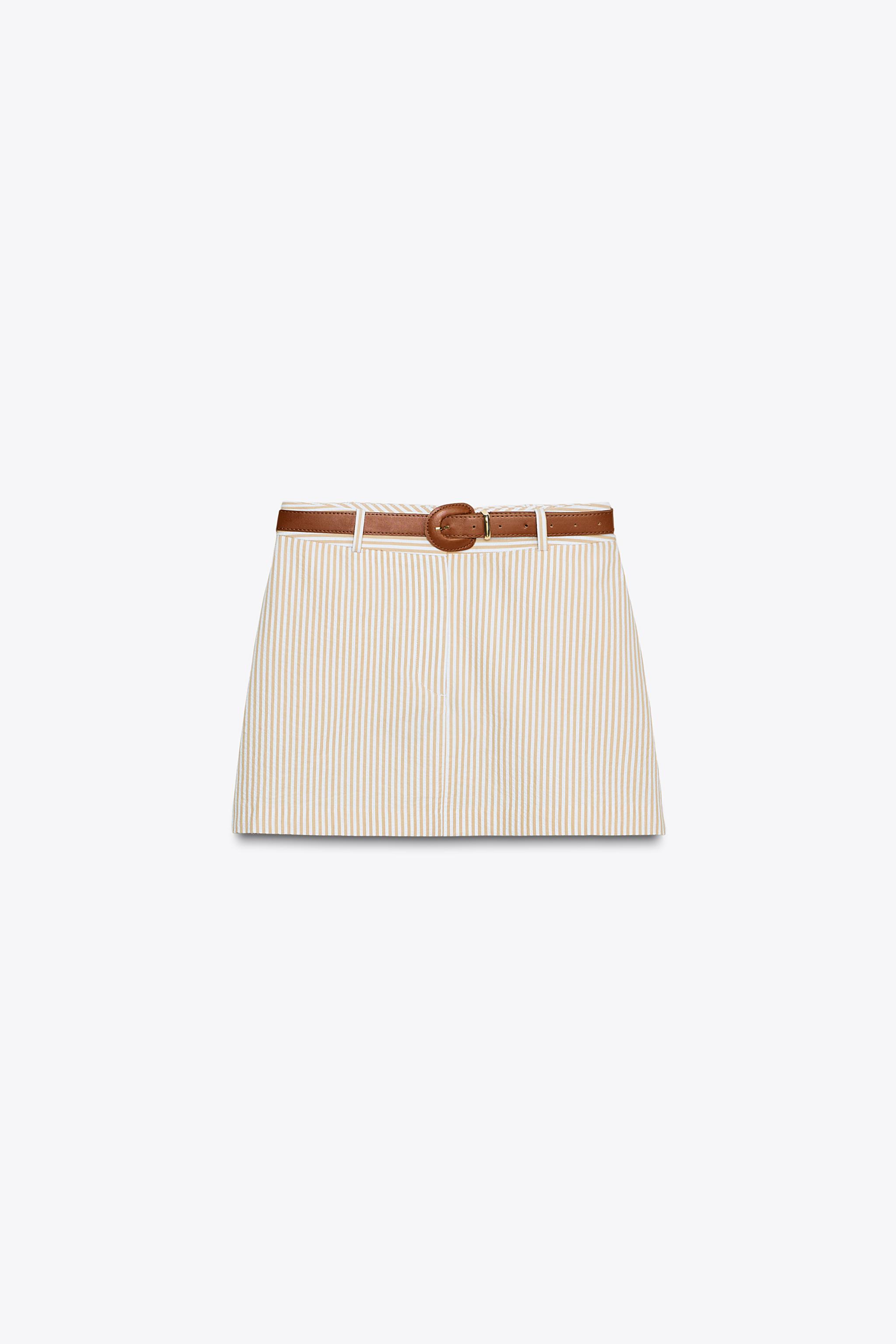 ストライプ柄ベルト付きキュロットスカート - ストライプ | ZARA