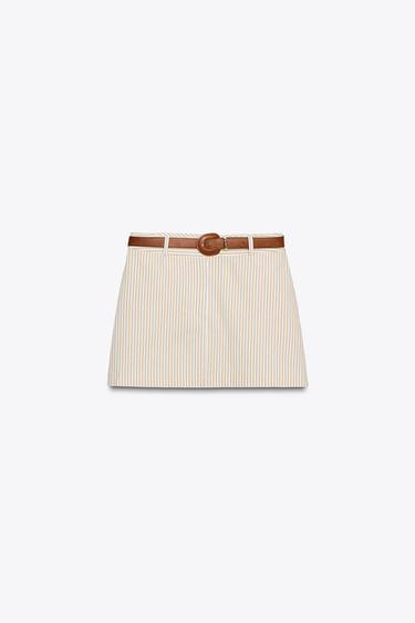 FALDA PANTALÓN RAYAS CINTURÓN - CAMEL/BLANCO  de Zara