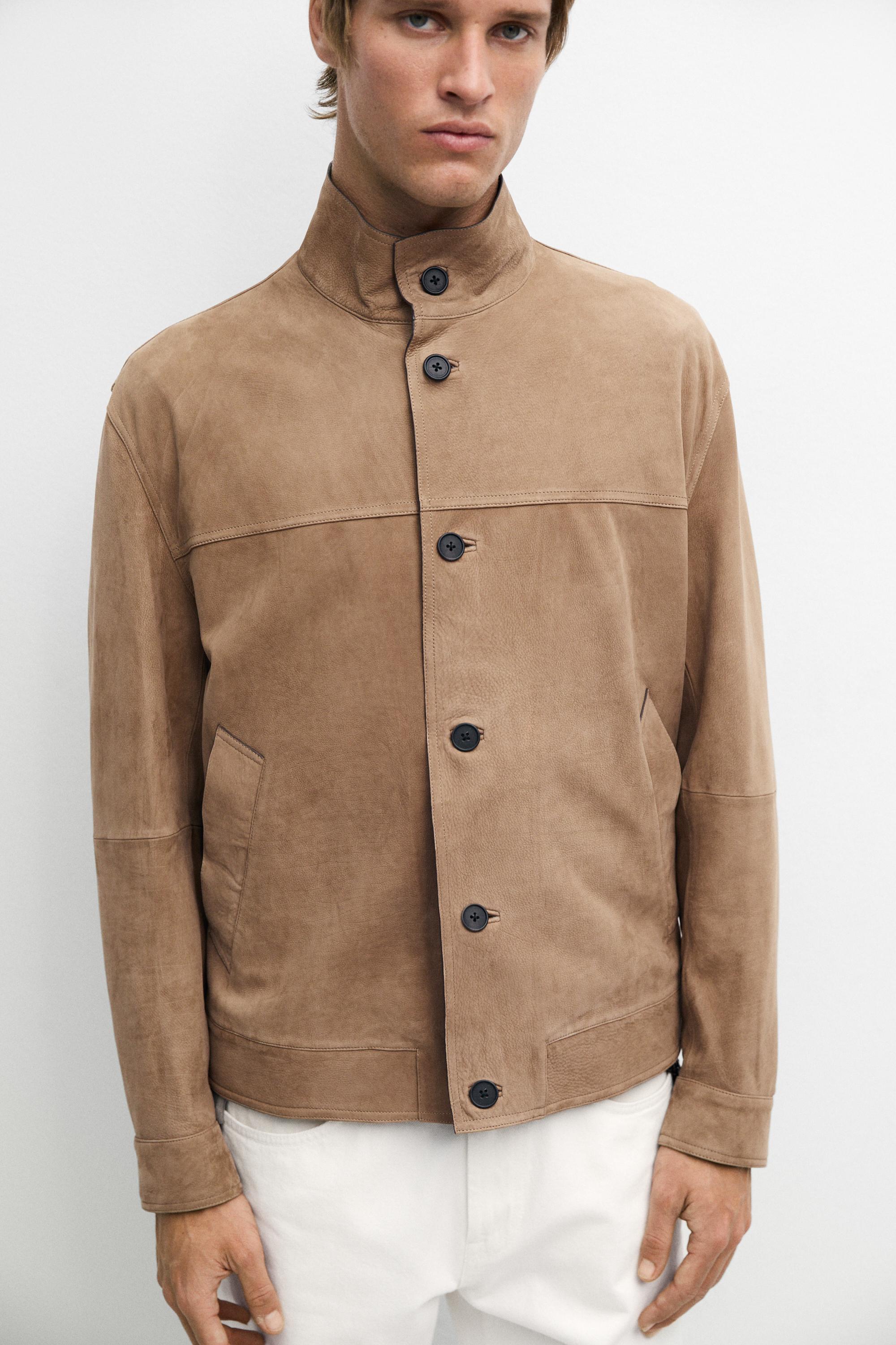Veste en cuir nubuck à col officier