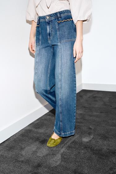 Z1975 HIGH-WAIST CULOTTES WITH TOPSTITCHING - Blue by Zara