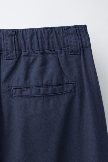 PANTALON DROIT EN COTON ET LIN - Bleu de Zara - Image 3