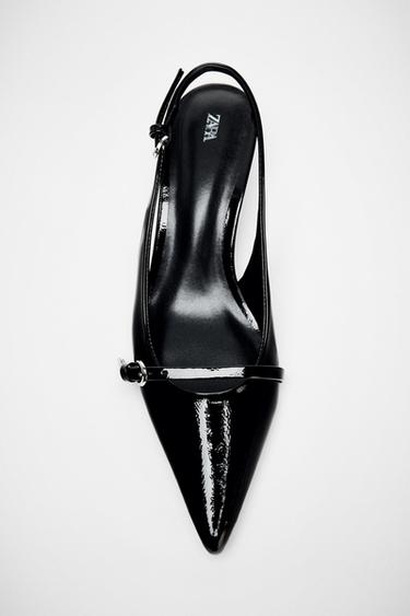 FAUX-PATENT KITTEN-HEEL SLINGBACKS - Black by Zara