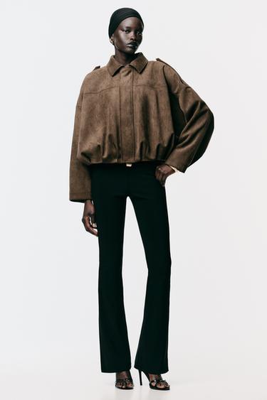 SUEDE EFFECT BOMBER JACKET - Dark brown by Zara