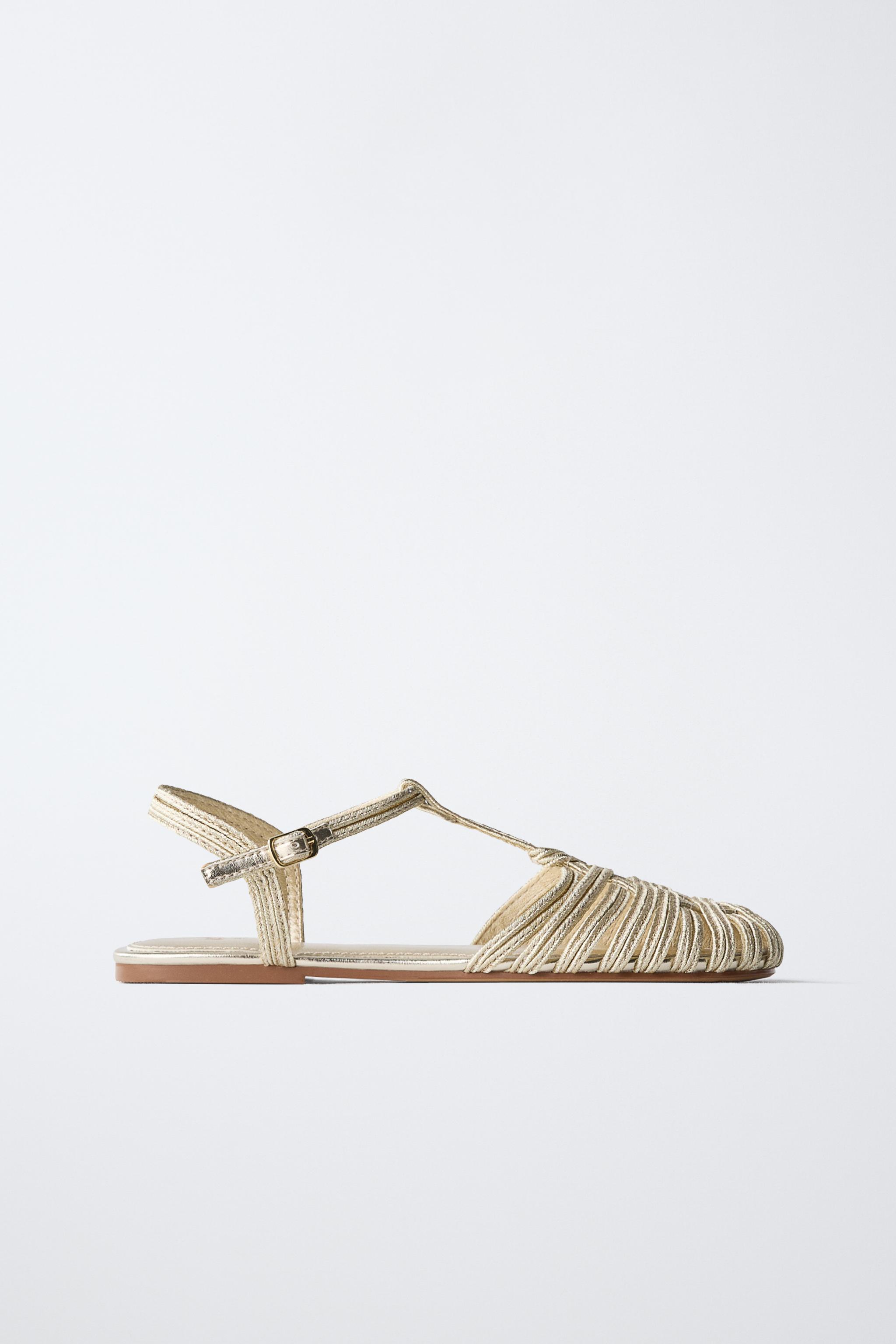 METALLIC FISHERMAN SANDALS — Gold
