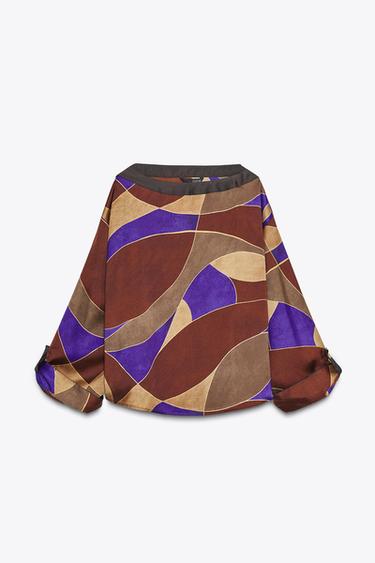 Zara PRINTED SATIN SHIRT - Multicolored
