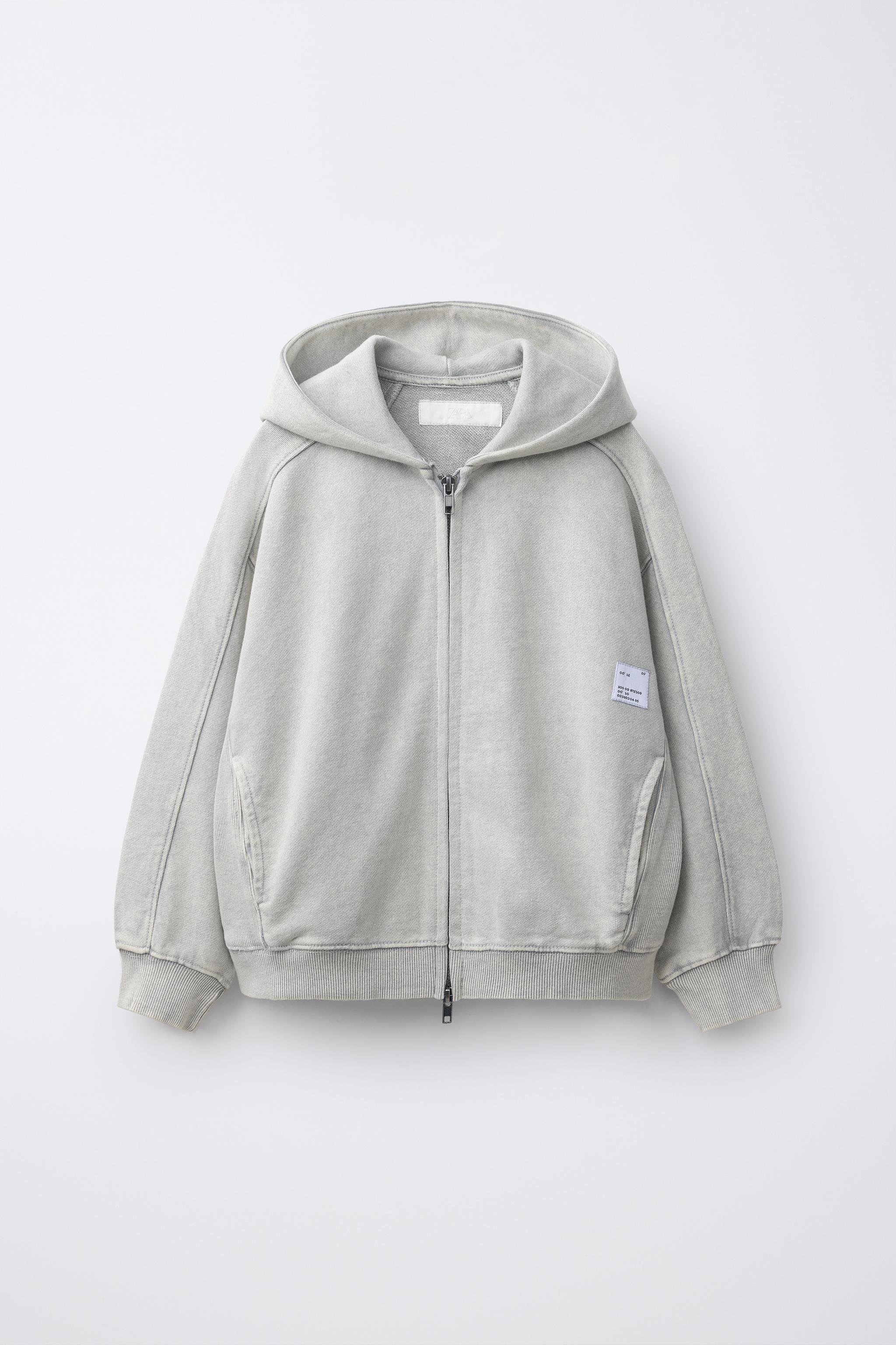 FADE OUT LABEL ZIP-UP HOODIE — Light gray