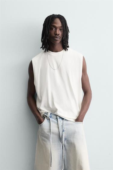 تيشرت تانك مغسول - أبيض الخاص بـ Zara