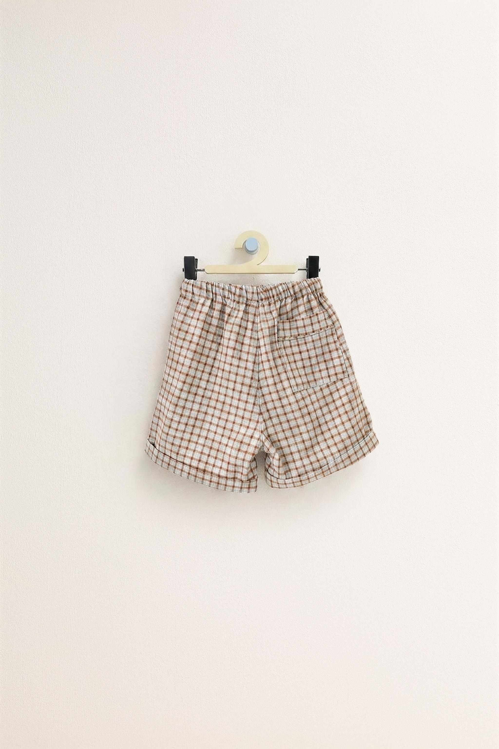 ZARA TIMELESS - CHECK SEERSUCKER BERMUDA SHORTS — Light blue