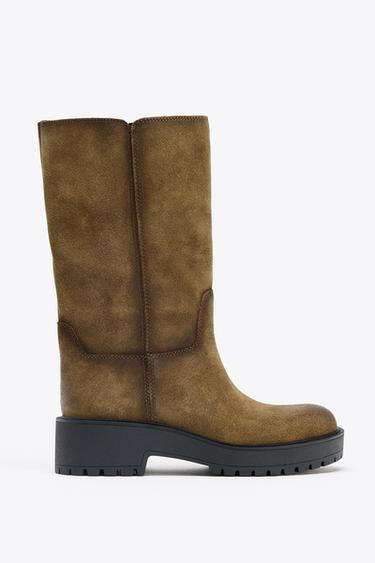 DISTRESSED EFFECT SPLIT SUEDE ANKLE BOOTS - Brown by Zara