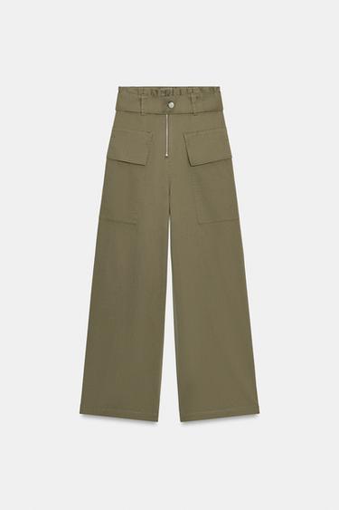 PANTALON CARGO PAPERBAG AVEC CEINTURE - Kaki de Zara - Image 3