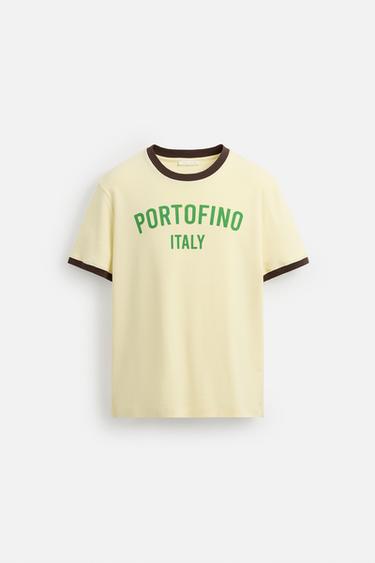 CAMISETA RIB CONTRASTE TEXTO - Amarillo pastel de Zara