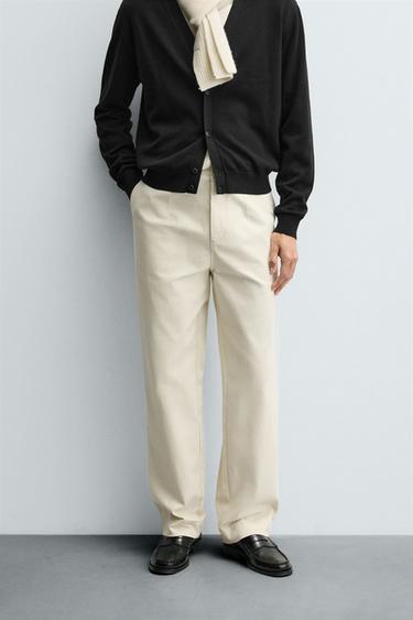 PANTALON STRUCTURÉ TWILL CEINTURE - Écru de Zara - Image 1