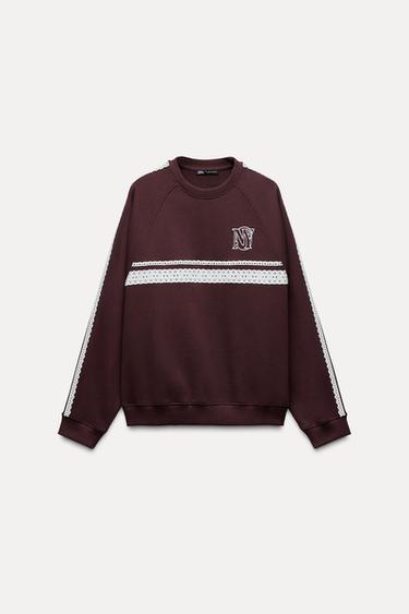 LACE PLUSH SWEATSHIRT - Burgundy by Zara