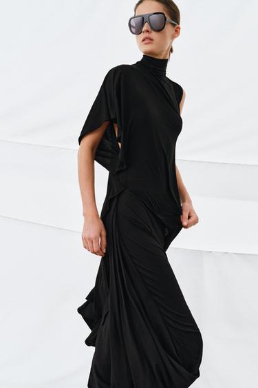 Zara DRAPED ASYMMETRIC TOP - Black