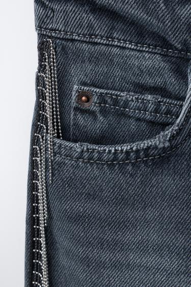 WIDE-LEG JEANS WITH SHINY FRINGING - Blue / Grey by Zara - Image 2