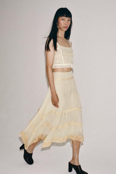 ZW COLLECTION COMBINED LACE SKIRT - Oyster-white by Zara - Image 1