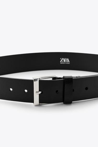 CINTURÓN PIEL HEBILLA CUADRADA - Negro de Zara