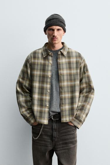 CHECK RELAXED FIT OVERSHIRT - Green by Zara