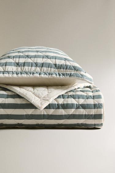 CHILDREN'S STRIPED COTTON QUILT - Green / Blue by Zara - Image 4