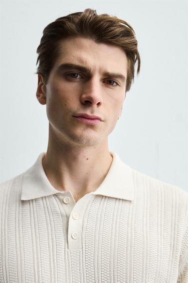 RIBBED KNIT POLO SHIRT - Ecru by Zara