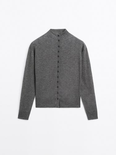 Cárdigan punto cuello perkins - Gris medio de Zara - Imagen 0