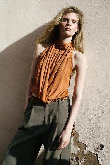 DRAPED SATIN TOP - Curry by Zara