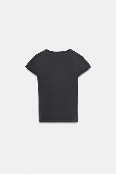 T-SHIRT WITH FRONT SLOGAN - Charcoal by Zara - Image 5