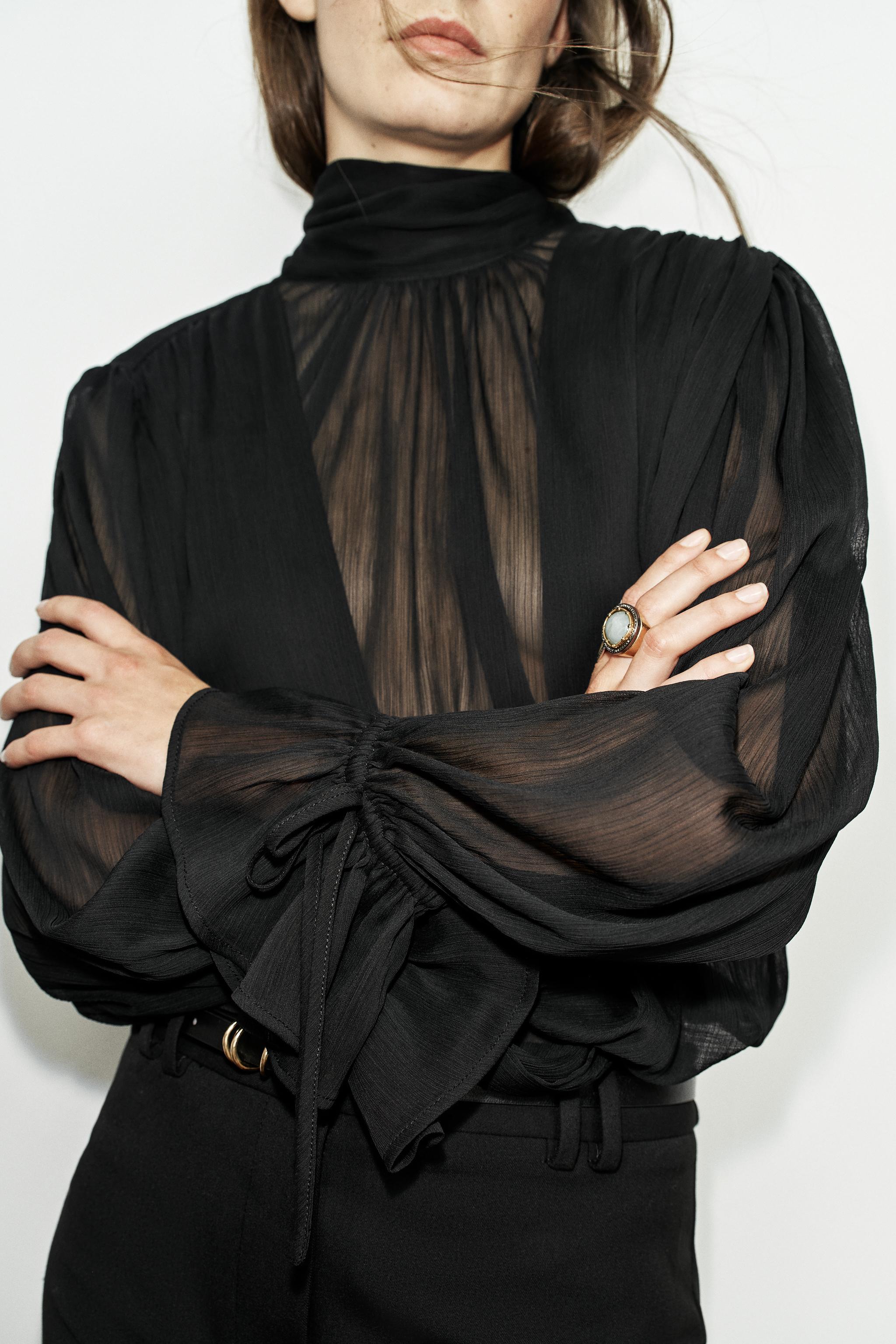 DRAPED BACK-TIE BODYSUIT — Black