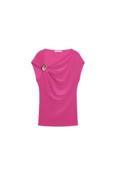 DRAPED TOP WITH METALLIC DETAIL - Pink by Zara