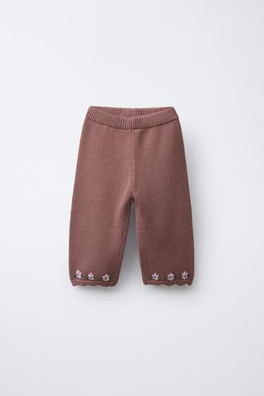 EMBROIDERED STRAIGHT FIT KNIT TROUSERS - Pink / Mauve by Zara