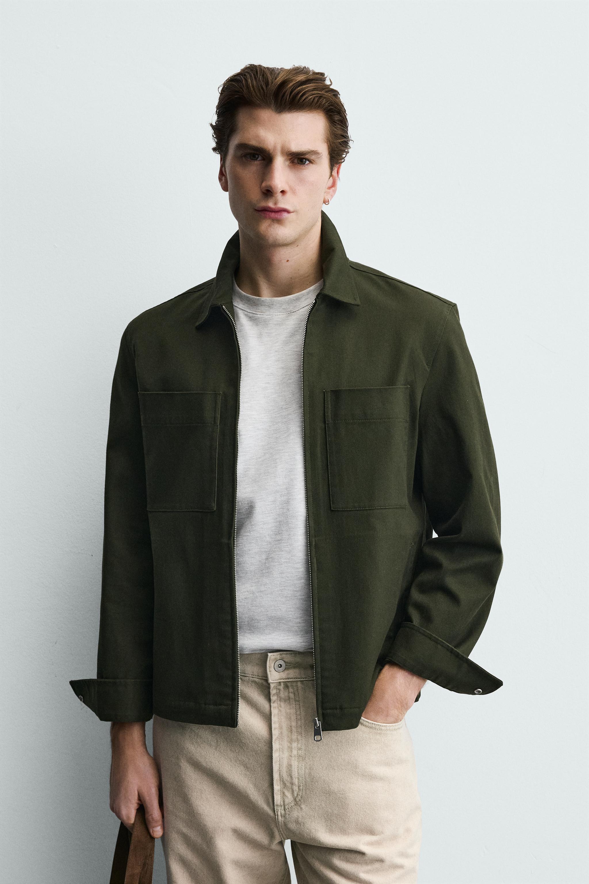 REGULAR FIT POCKET OVERSHIRT — Khaki