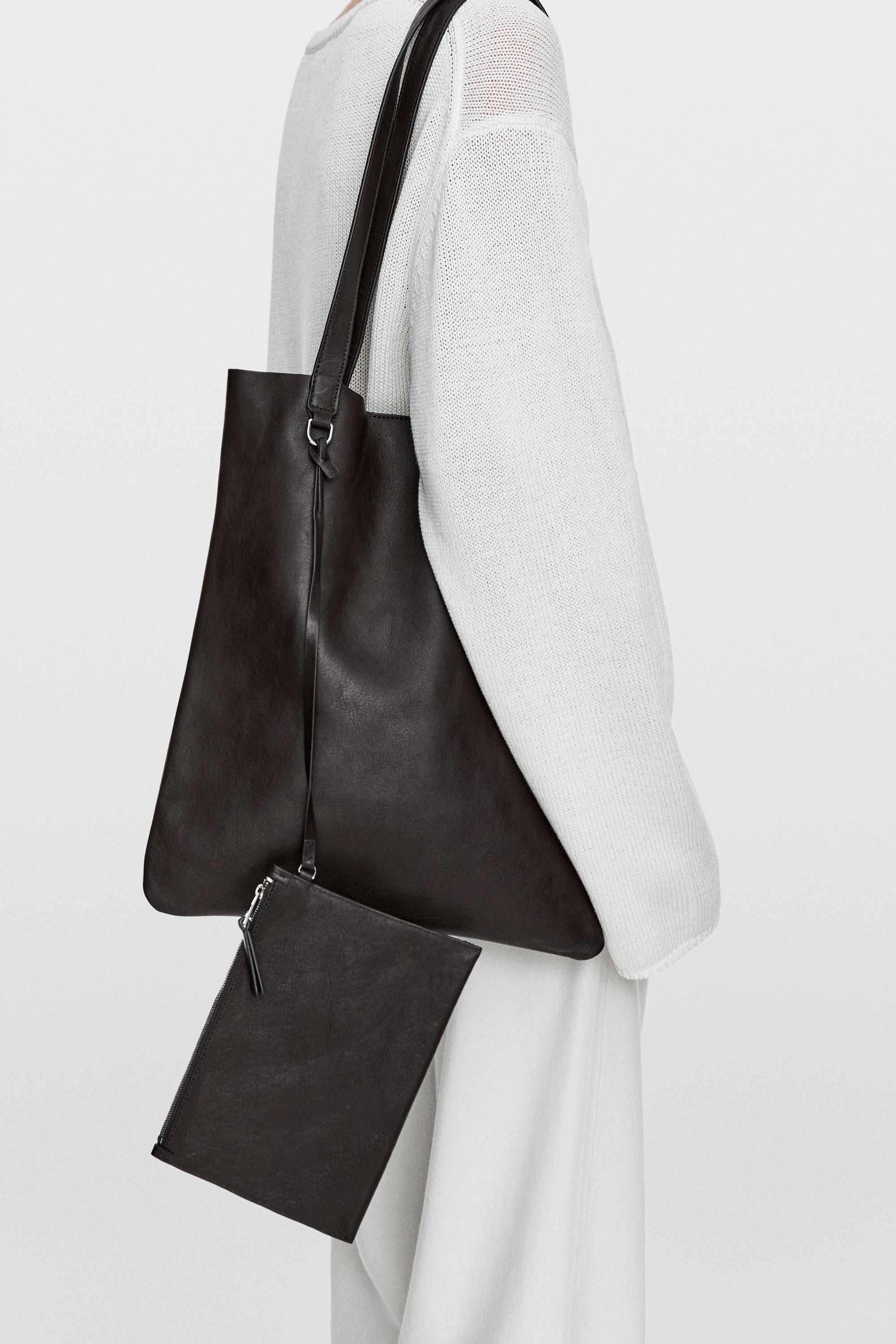 Nappa leather tote bag with clutch detail