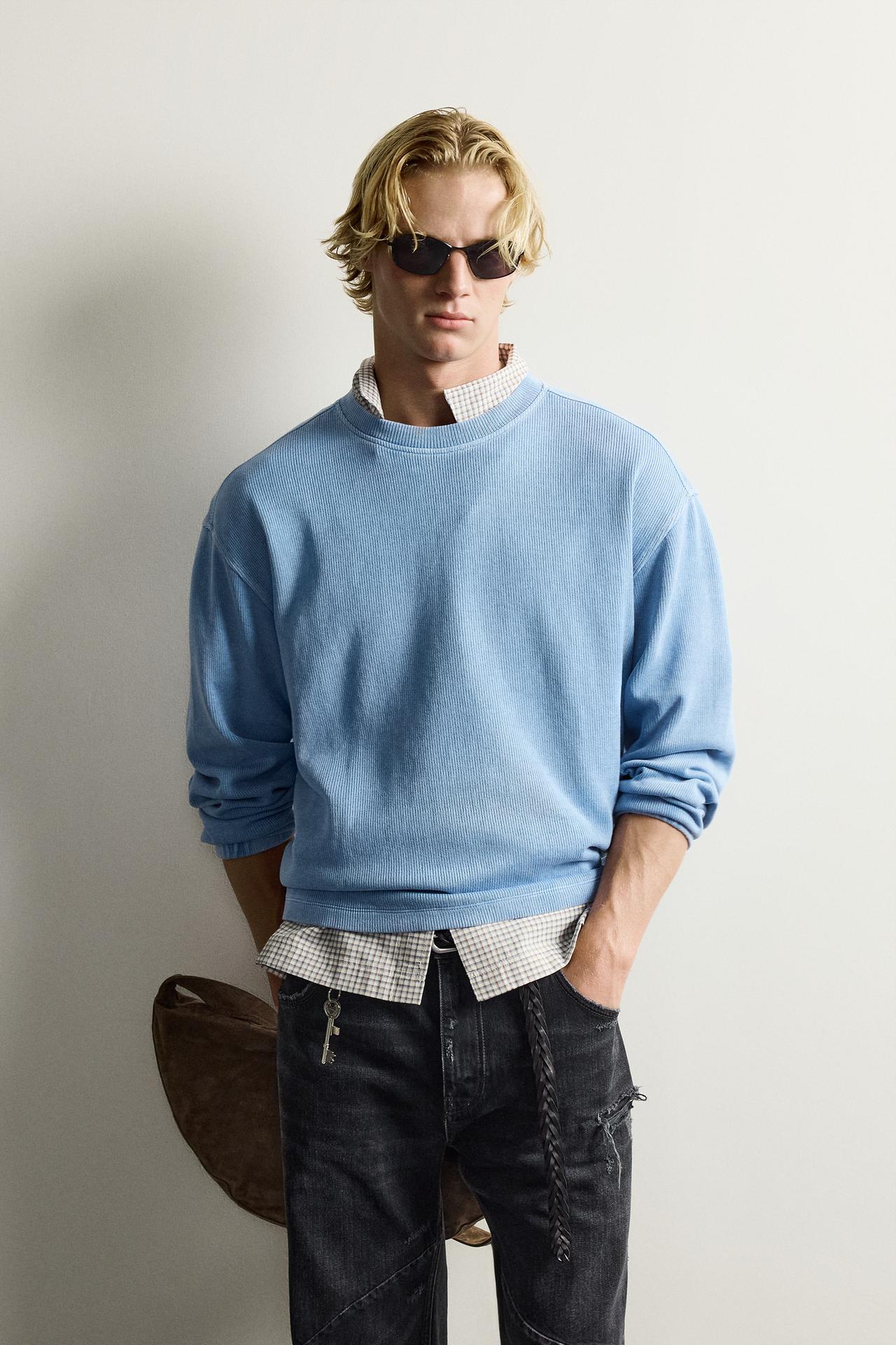 RELAXED FIT RIBBED SWEATSHIRT — Faded blue