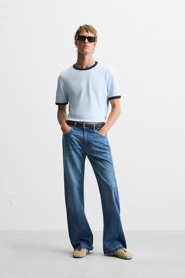 BASIC CONTRAST RIB T-SHIRT - Sky blue by Zara