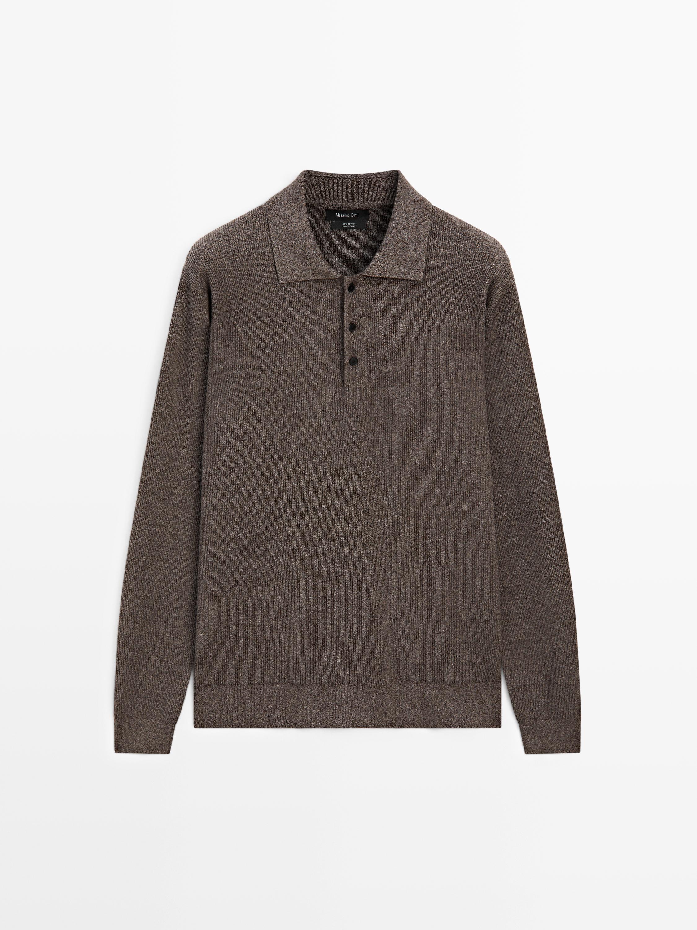 Cotton knit polo sweater with button details