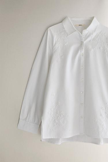 CHEMISE COTON BRODERIES - Blanc de Zara - Image 3