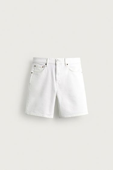 REGULAR FIT DENIM BERMUDA SHORTS - White by Zara