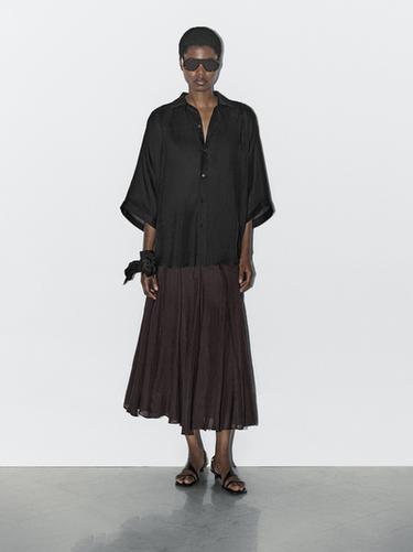 Zara 100% ramie batwing sleeve shirt - STUDIO - Black