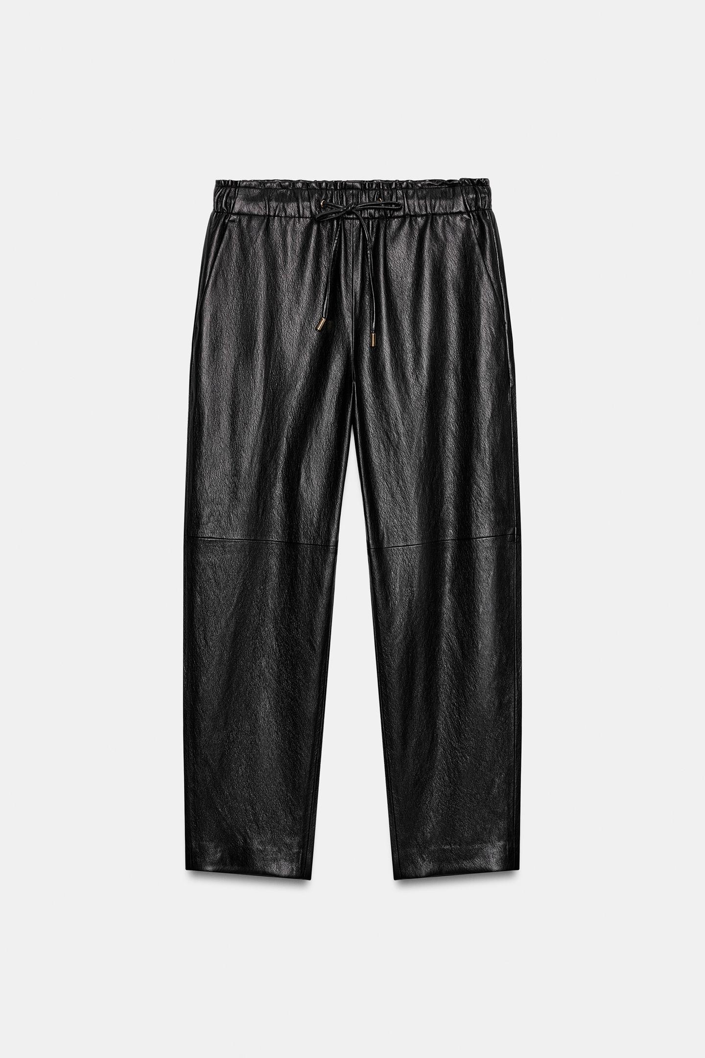 Женские брюки Zara Faux Leather Elastic-Waist, цвет: Чёрный — фото 6