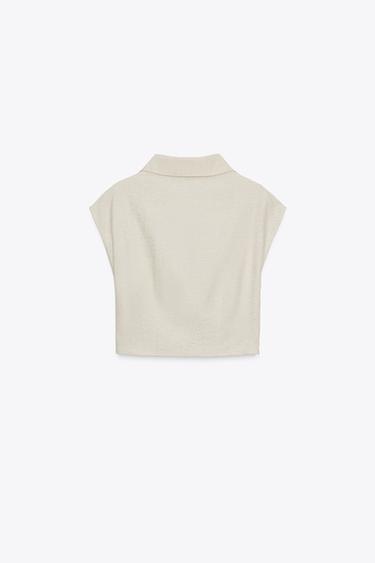 TOP SANS MANCHES PLI - Beige clair de Zara - Image 5