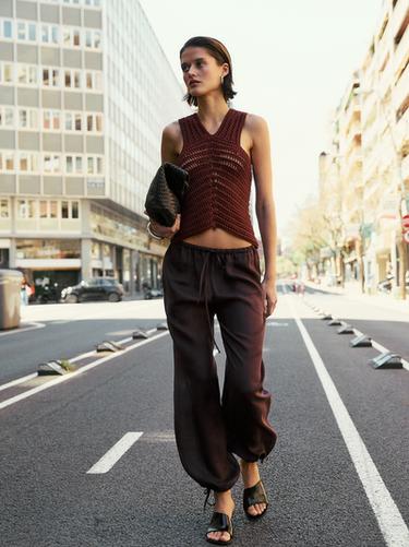 Zara Cutwork crochet top - Brick